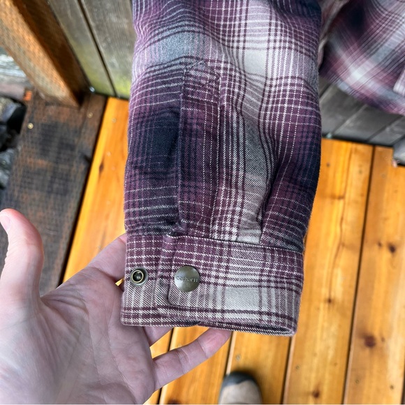 Carhartt Wm’s Hubbard Sherpa Lined Plaid Flannel Shirt Jacket In Deep Wine Sz M - Picture 8 of 16